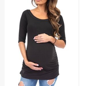 Black Ruched Maternity 3/4 Length Sleeve Top